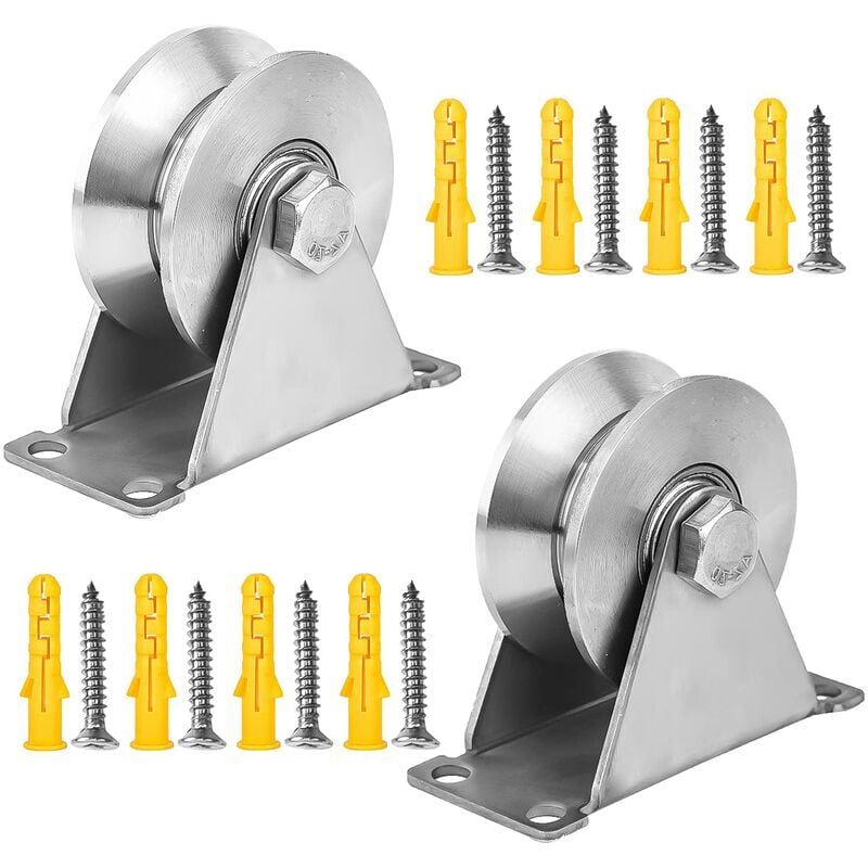 Coinceur, Poulie, Descendeur, 2 Pièces Poulie De Lage Mouflage Inox, Poulies V Simple Pour Câble, Poulie 48 Mm Avec Roulements, Capacité De Charge 180 Kg, Pour Portique De Roulade Sur Rail, Câble, Por
