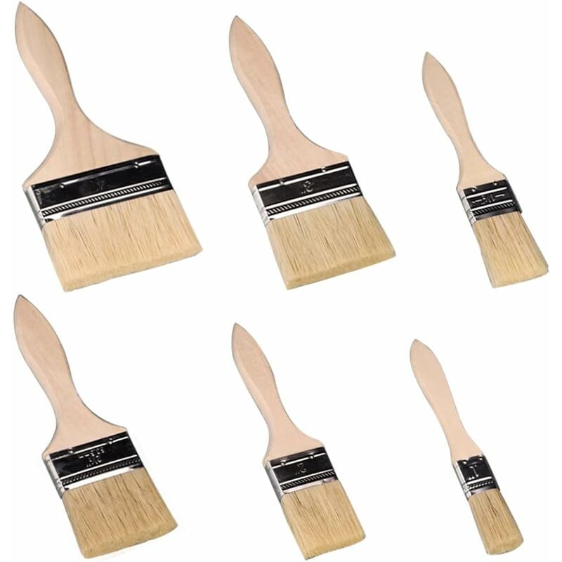 Pinceaux Peinture Mur,pinceau Plat, Pinceaux 6 Pièces, Pinceaux Professionnels Manche En Bois Peinture Brosses Pinceaux De Poils Naturels Adapté Aux Murs, Aux Meubles, Aux Volets