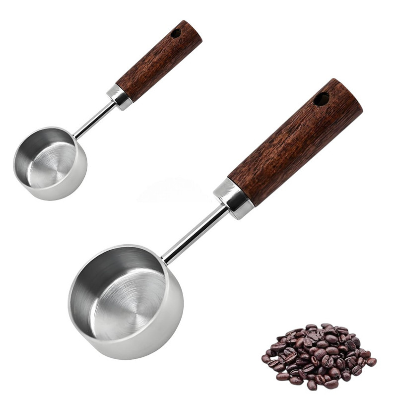 Stuks - Maatbekers - Retro Koffiemaatlepel - 15ml - Houten Handvat - Zilver - Multifunctionele Maatlepel Met Houten Handvat - Geschikt Voor Koffie, Thee, Melkpoeder, Enz