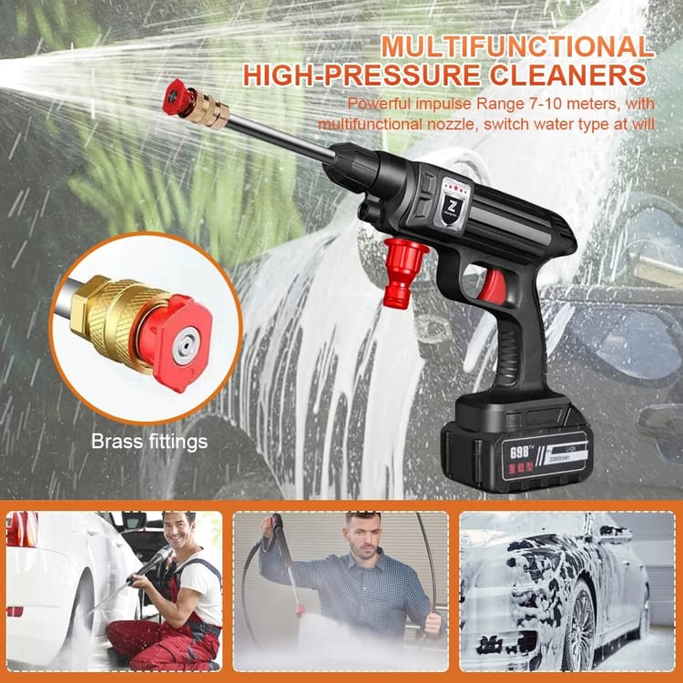 Nettoyeur Haute Pression Sans Fil 1500w 30bar - Pistolet À Mousse Pour Voiture/maison/jardin(batterie Incluse)