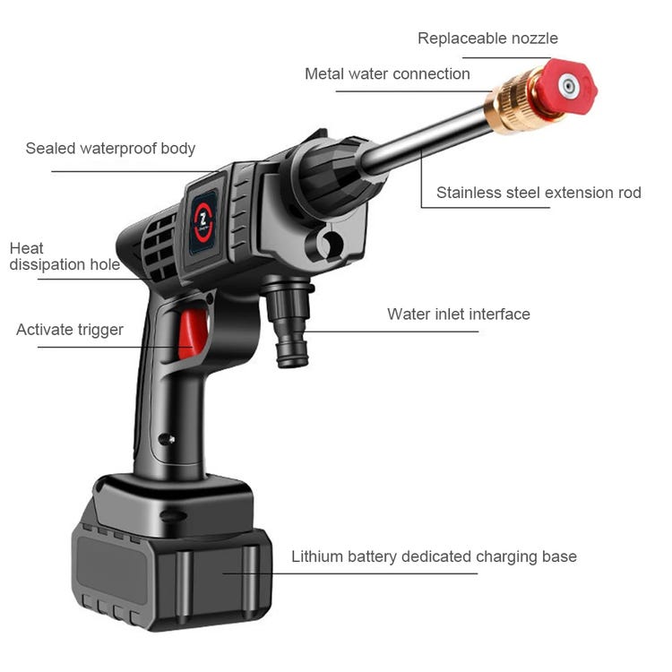 Nettoyeur Haute Pression Sans Fil 50bar Pour Jardin Avec Pistolet À Eau, Machine De Nettoyage À Pression Pour Batterie Makita 21v