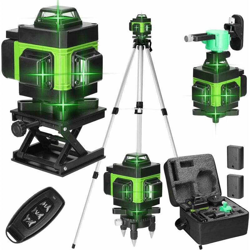 Précision Extrême: Niveau Laser 4d Avec 16 Lignes, Rechargeable Et Trépied Ajustable Pour Un Nivellement Parfait - Vert