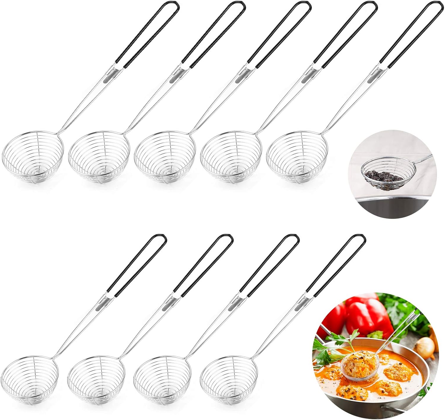 Cuchara Coladora De Araña De Acero Inoxidable, 9 Piezas, Colador De Alambre Pequeño Con Mango Para Olla Caliente, Tortellini Y Albóndigas