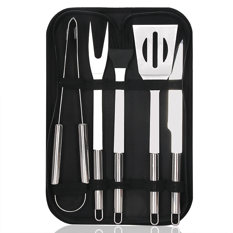 Ensemble De Barbecue D'Extérieur En Acier Inoxydable De 5 Pièces, Comprenant Un Couteau, Une Fourchette, Une Spatule, Une Brosse Et Des Pinces