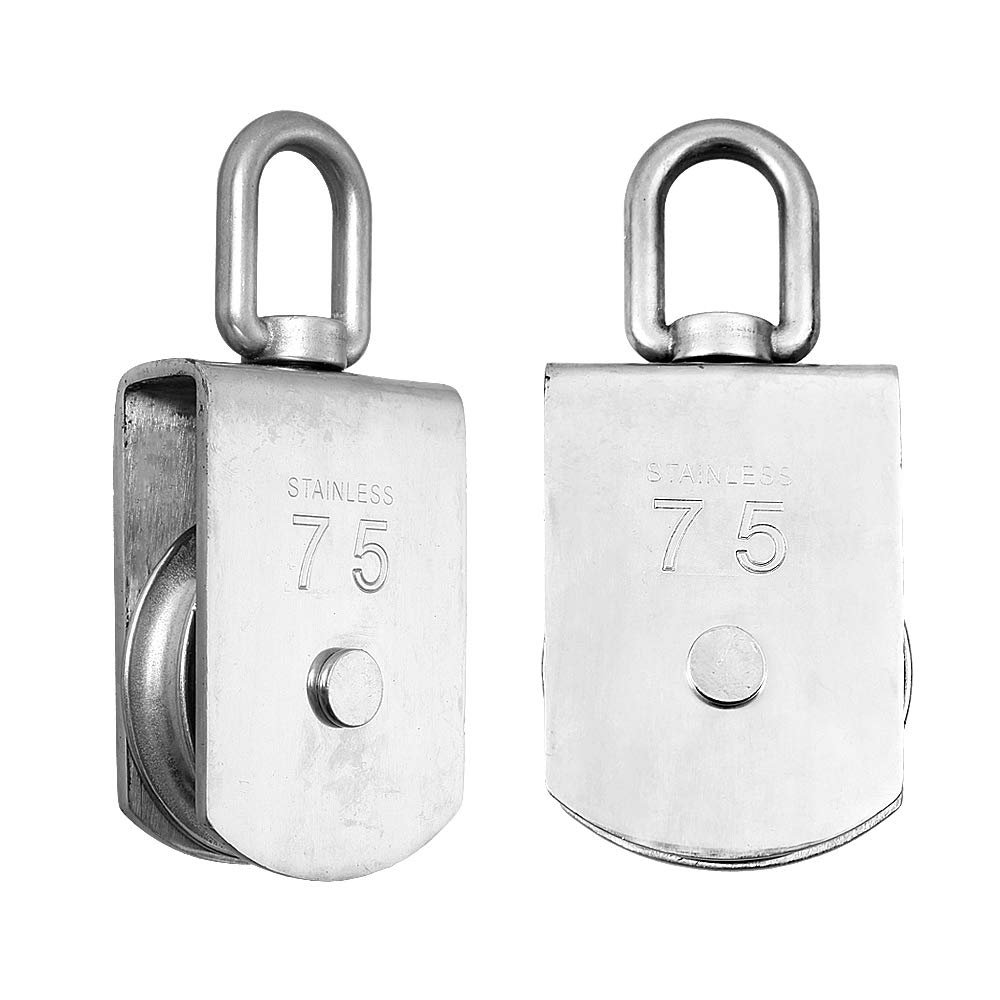 Lot De 2 Poulies De Levage M75 Chargeant 750 Kg, Bloc De Poulie De Corde De Levage Pivotant En Acier Inoxydable 304 Robuste