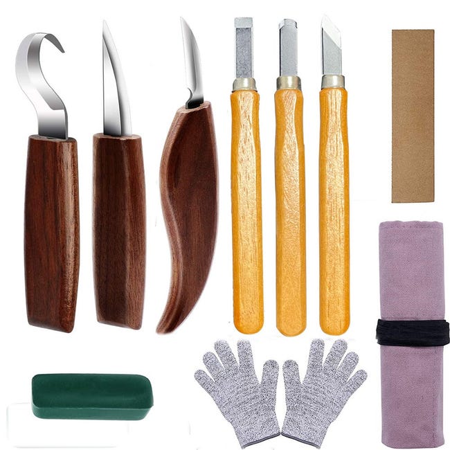 Ensemble D'Outils De Sculpture Sur Bois 10 En 1 Pour Débutants - Comprend Un Crochet De Sculpture, Un Outil De Blanchiment Du Bois