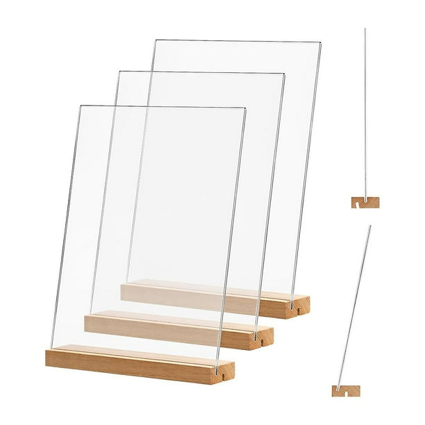 Acrylic Sign Holder,4 Pack, 8.5x11 Inches, L/t Shape Clear Acrylic Frames Wood Base, Table Menu Dis