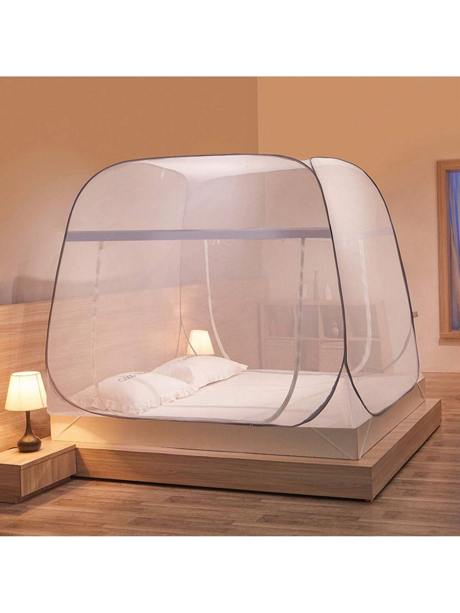 Tente Yourte Avec Moustiquaire Intégrée Et Fermeture Éclair Au Fond, Sans Installation, Armature En Fil D'Acier, Pliable