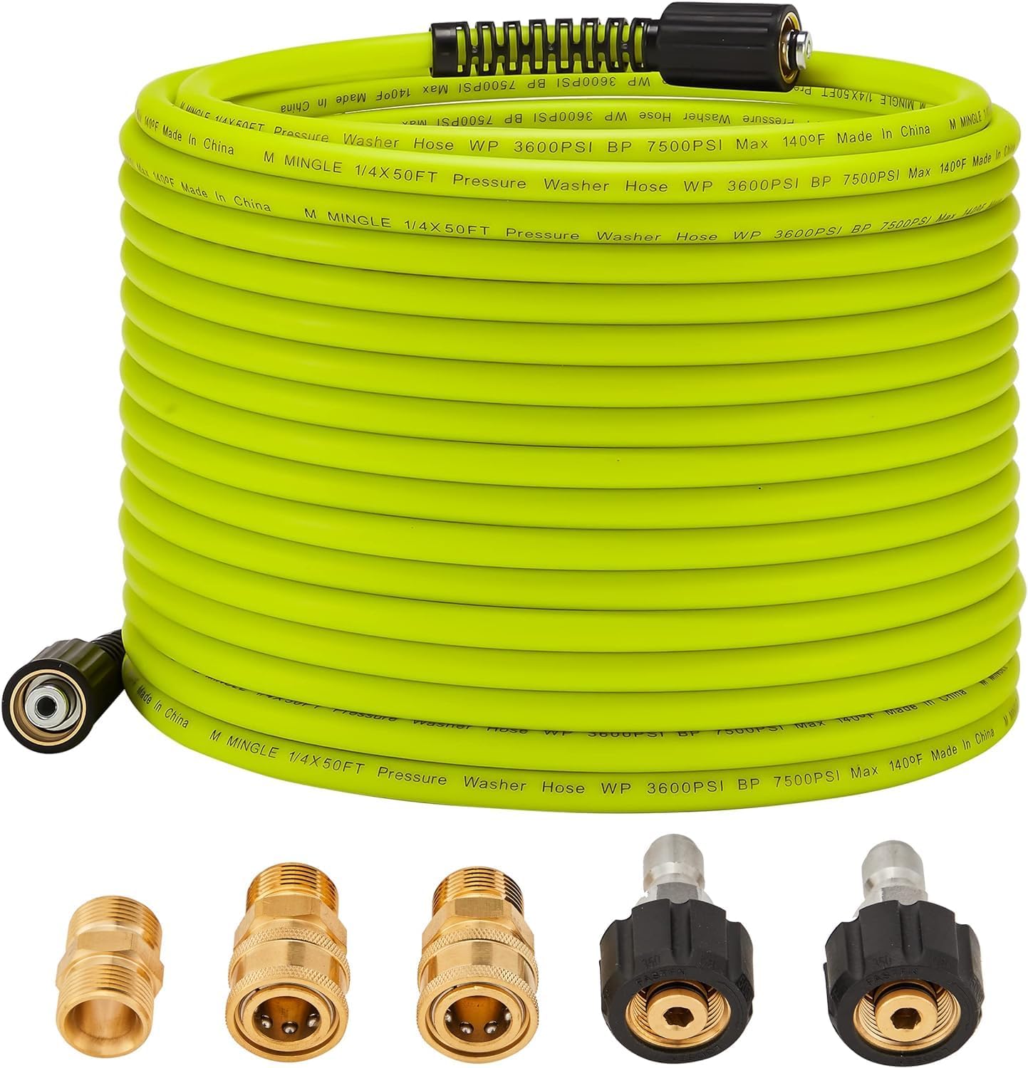 Tuyau De Nettoyeur Haute Pression 15 M X 6,35 Mm (1/4") - Tuyau De Remplacement Avec Kit De Raccord Rapide - Raccords M22 X 14 Mm - 250 Bar