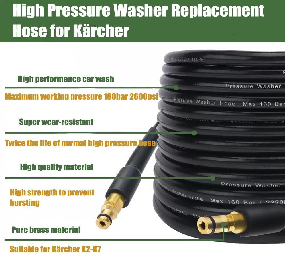 High Pressure Replacement Hose-20m-for Karcher K Series K2 K3 K4 K5 K6 K7、click Plug Quick Connector