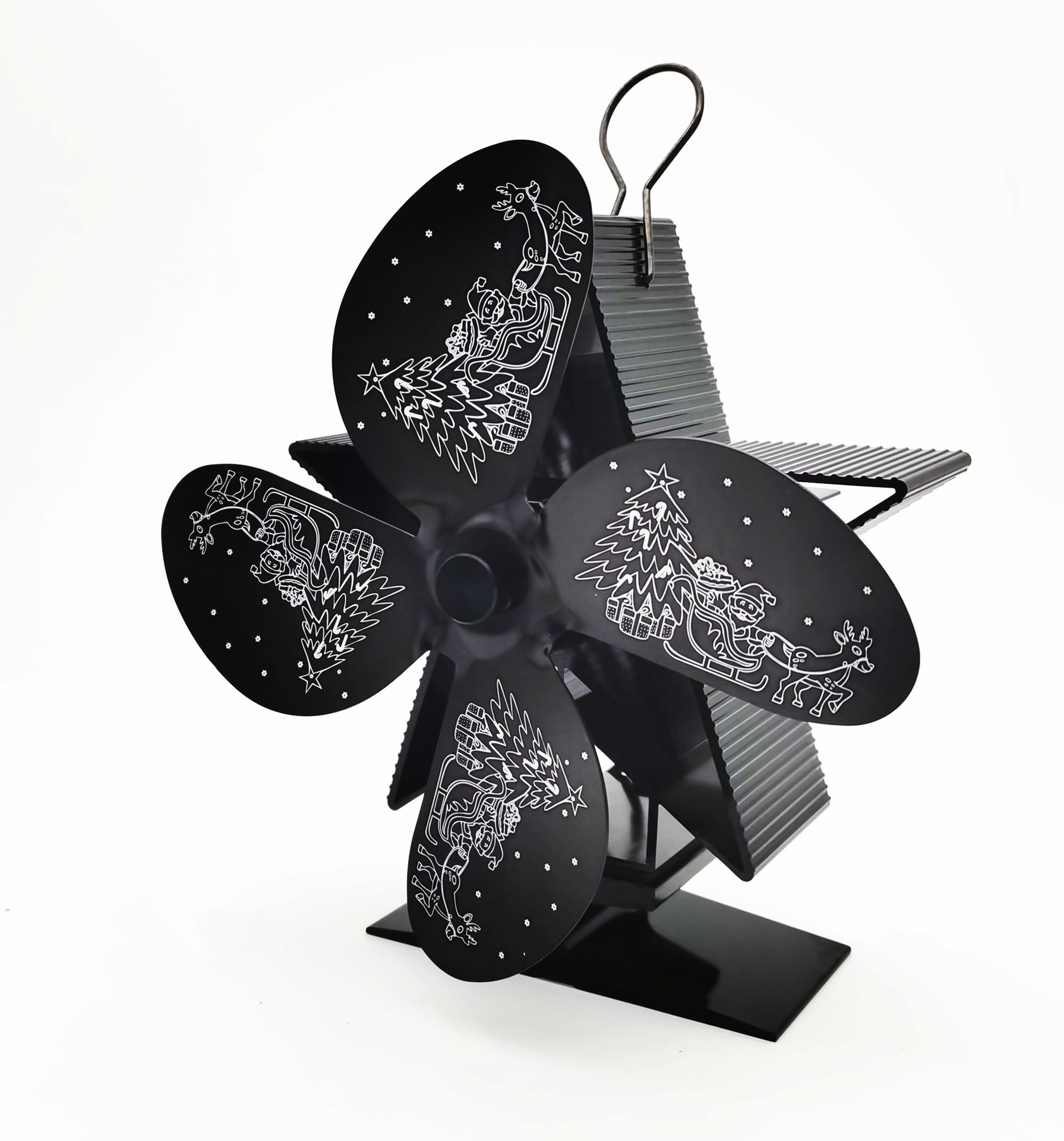 Ventilateur De Poêle À Bois, Ventilateur Alimenté Par La Chaleur À 4 Pales, Ventilateur De Cheminée Motif Père Noël Pour La Distribution (noir)
