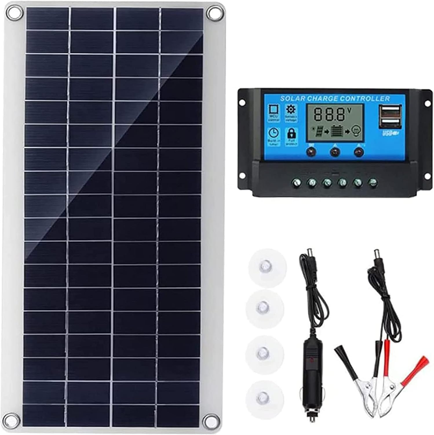 Kit De Panneaux Solaires Flexibles Monocristallins 100 W 12 V Pour Recharger Une Batterie 12 V, Une Voiture, Un Bateau, Une Caravane Ou Un Camping-car, Avec Contrôleur 60 A
