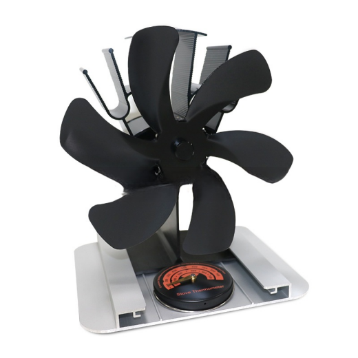 Ventilateur Poele À Bois 6 Pales Avec Thermomètre Et Panneau D'Isolation Thermique, Silencieux Ventilateur De Cheminée Alimenté Par La Chaleur