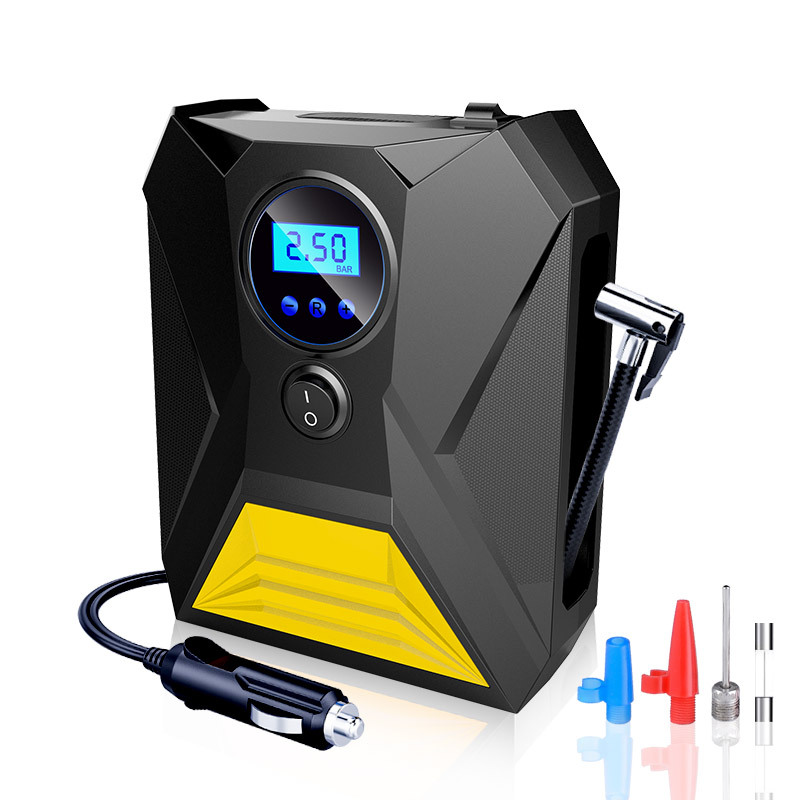 Compresseur D'Air De Gonfleur De Pneu 12v Dc Pompe À Air Portable Avec Manomètre Numérique Et Lumière Led D'Urgence Pour Pneu De Voiture Vélo Jusqu'à 150psi Ballon
