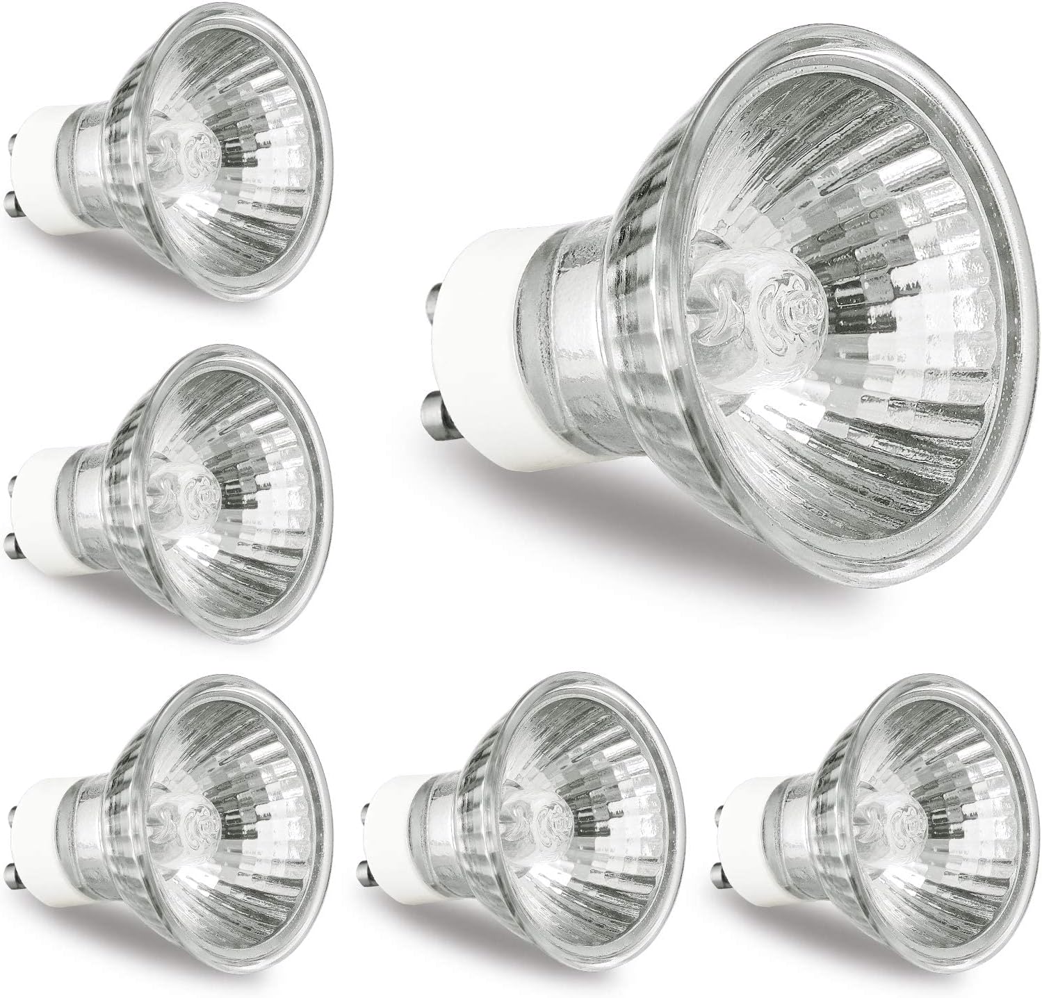 Gu10 Halogen Bulb 120v 50w Halogen Light Bulbs For Candle Warmer Lamp, Gu10+c, Mr16 With Glass Cover, 2700k Warm White, Dimmable, Pack Of 6