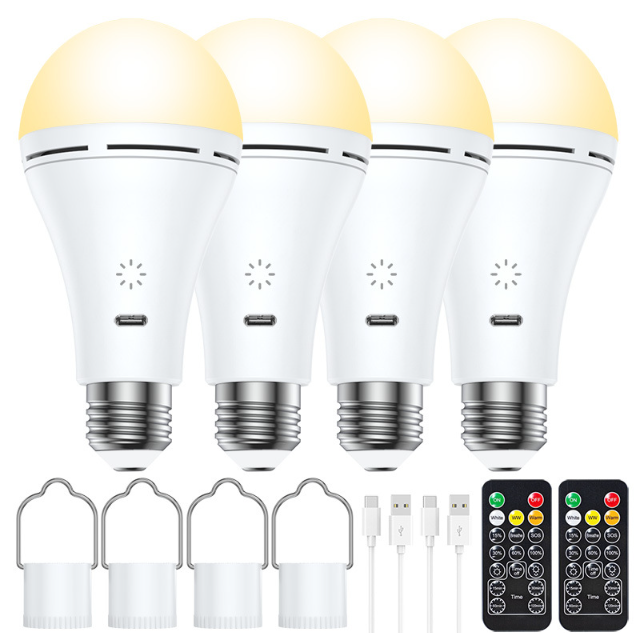 Ampoule Rechargeable Avec Telecommande - Ampoule Sans Electricite 3 Couleur Dimmable - Ampoule Usb 9w Ampoule Sans Fil E26 Tactile - 4 Pack
