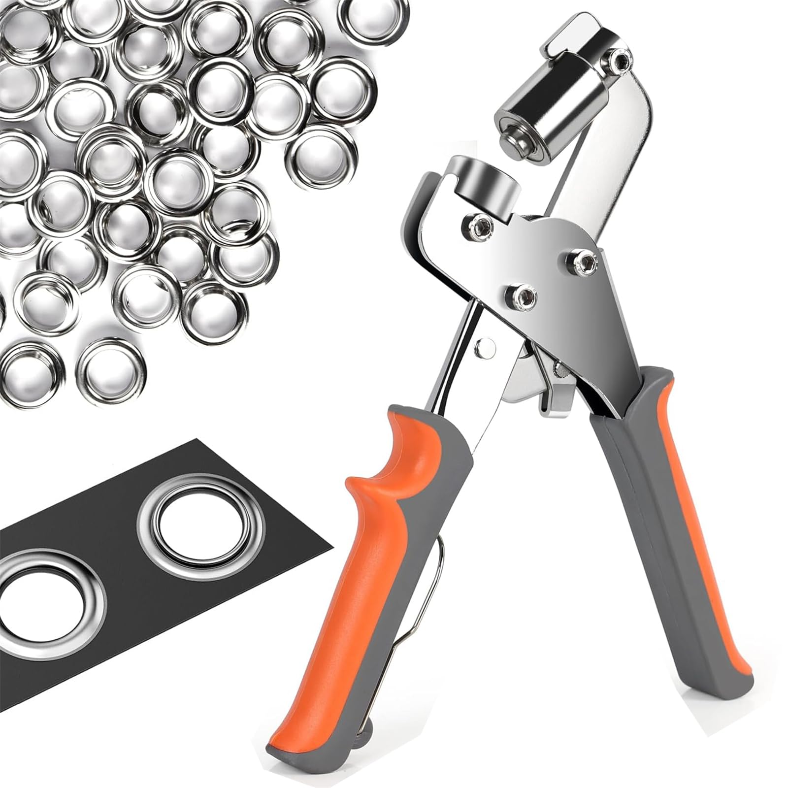 Pince À Œillets Professionnelle Pour Bâches Et Tissus - 300 Œillets Ø 10mm Inclus, Poinçonneuse Magnétique En Acier Au Carbone, Argenté