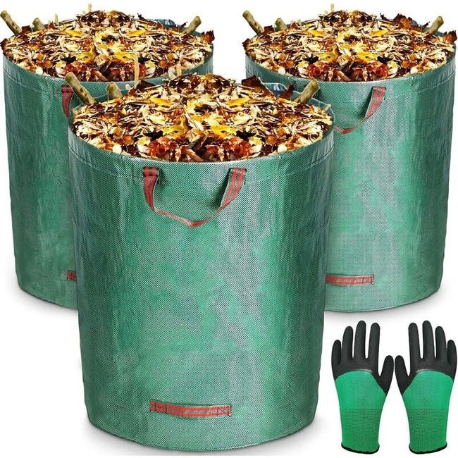 Sacs De Jardin 3x272l Avec Gants De Jardinage,sac De Déchets De Jardin En Polypropylène Extrêmement Robuste (pp),pliables Et Réutilisables