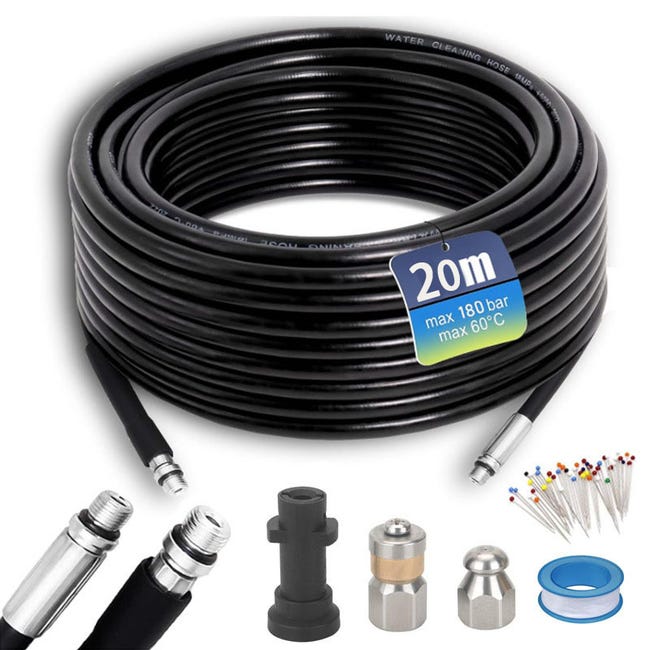 Tuyau Déboucheur Canalisation Karcher 20m,180bar 60℃, Furet Karcher Compatible Avec Adaptateurs Pour Karcher K2-k7, Lavor, Interpump, Bosch