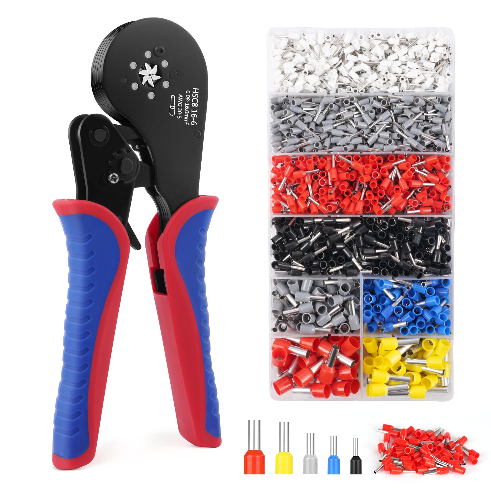 Pince À Sertir, 0,08-16mm² Pince À Sertir Cosse Electrique Avec 1800pcs Cosses Electriques À Sertir, Pince Sertir Les Cosses De Fils, Pince Electricien Cliquet Auto-adjuvsable, Sertissage Précis