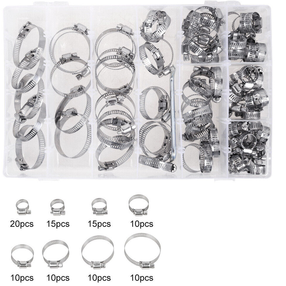 100 Stück Verstellbare Schlauchklemmen Aus Edelstahl 304, 8–44 Mm, Für Wasserleitungen, Sanitär, Automobil- Und Mechanische Anwendungen (schlauchklemmen-set)