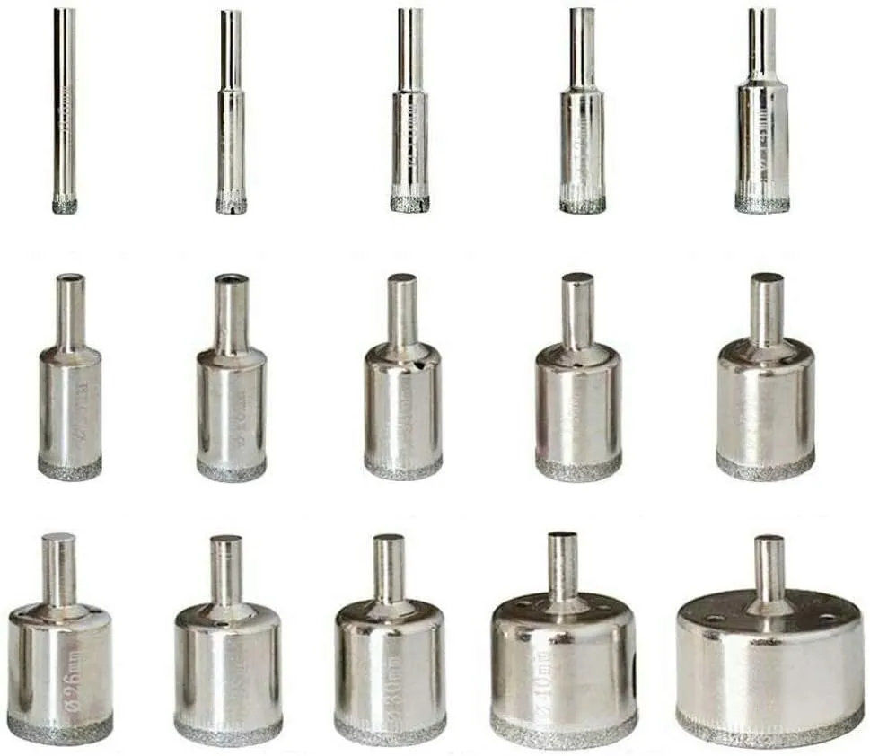 Diamant Foret 15pcs 6-50mm Trépan Scies Cloche Outils Set Forets Diamant Cutter Acier Carbone Pour Verre Céramique Porcelaine Marbre Carrelage Granite
