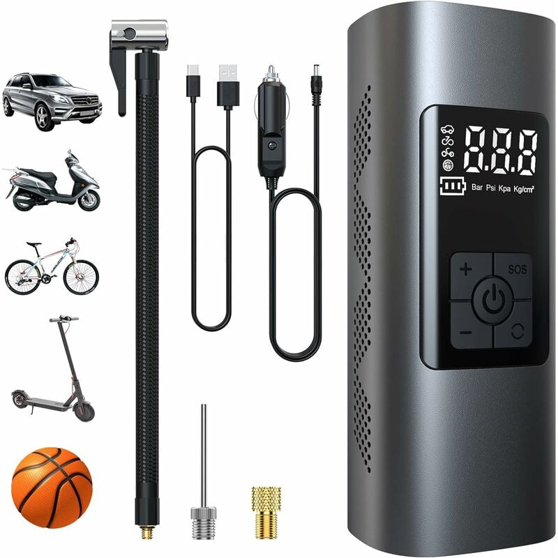 6000mah Mini Pompe À Air Électrique，compresseur À Air Portatif Gonfleur Pneus Sans Fil 150psi Avec Écran Lcd Numérique，pompe À Air Rechargeable Pour Voiture, Vélo, Moto, Scoote, Balle