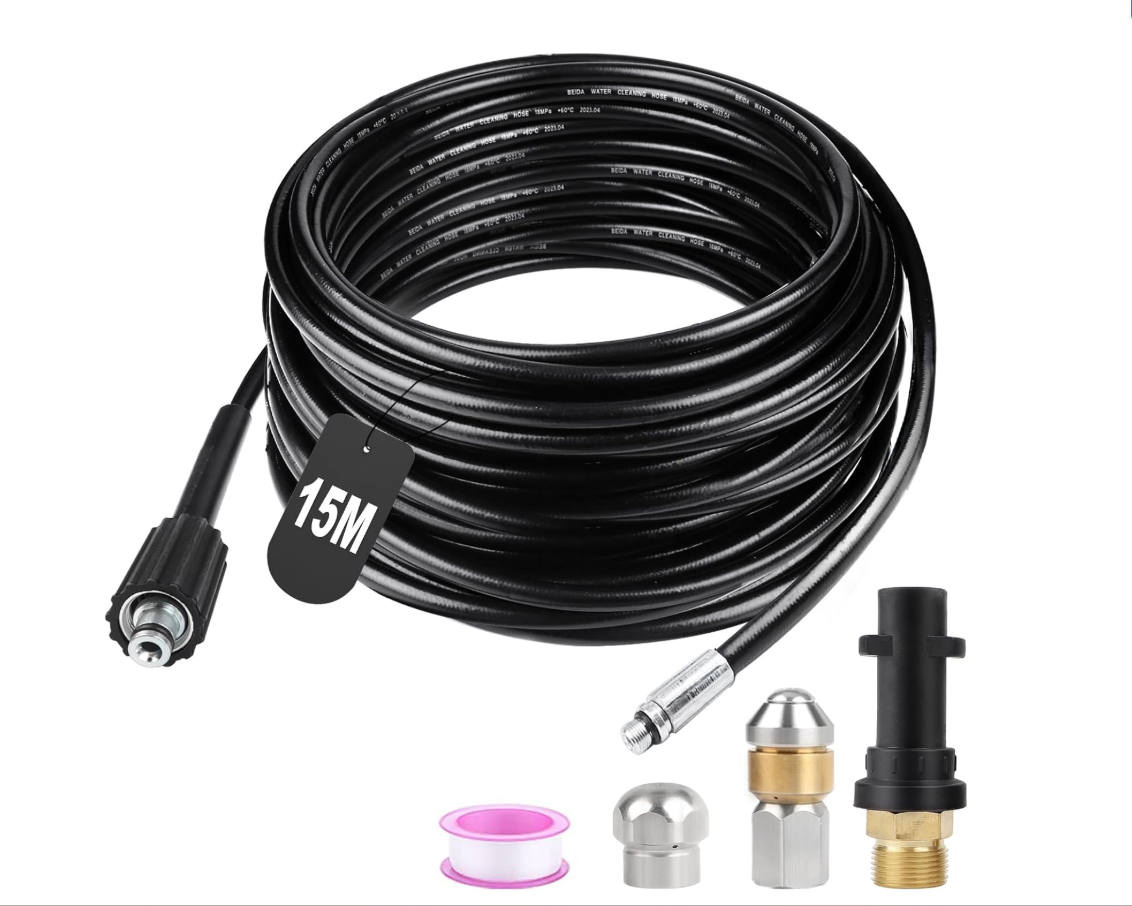 15m Déboucheur Canalisation Haute Pression 180bar Flexible Nettoyeur Avec Buse À Jet Et Buse Rotatif,adaptateurs Pour Kärcher K2 K3 K4 K5 K6