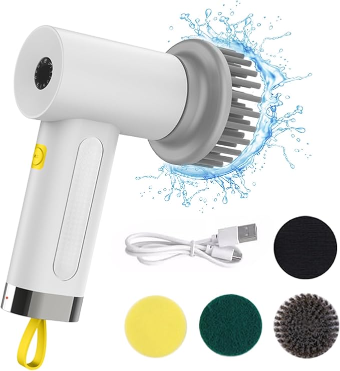 Brosse Rotative Électrique, 3000 Ma, Batterie Extra-large, Brosse De Nettoyage Étanche Ipx6, 2 Vitesses (gris Blanc)