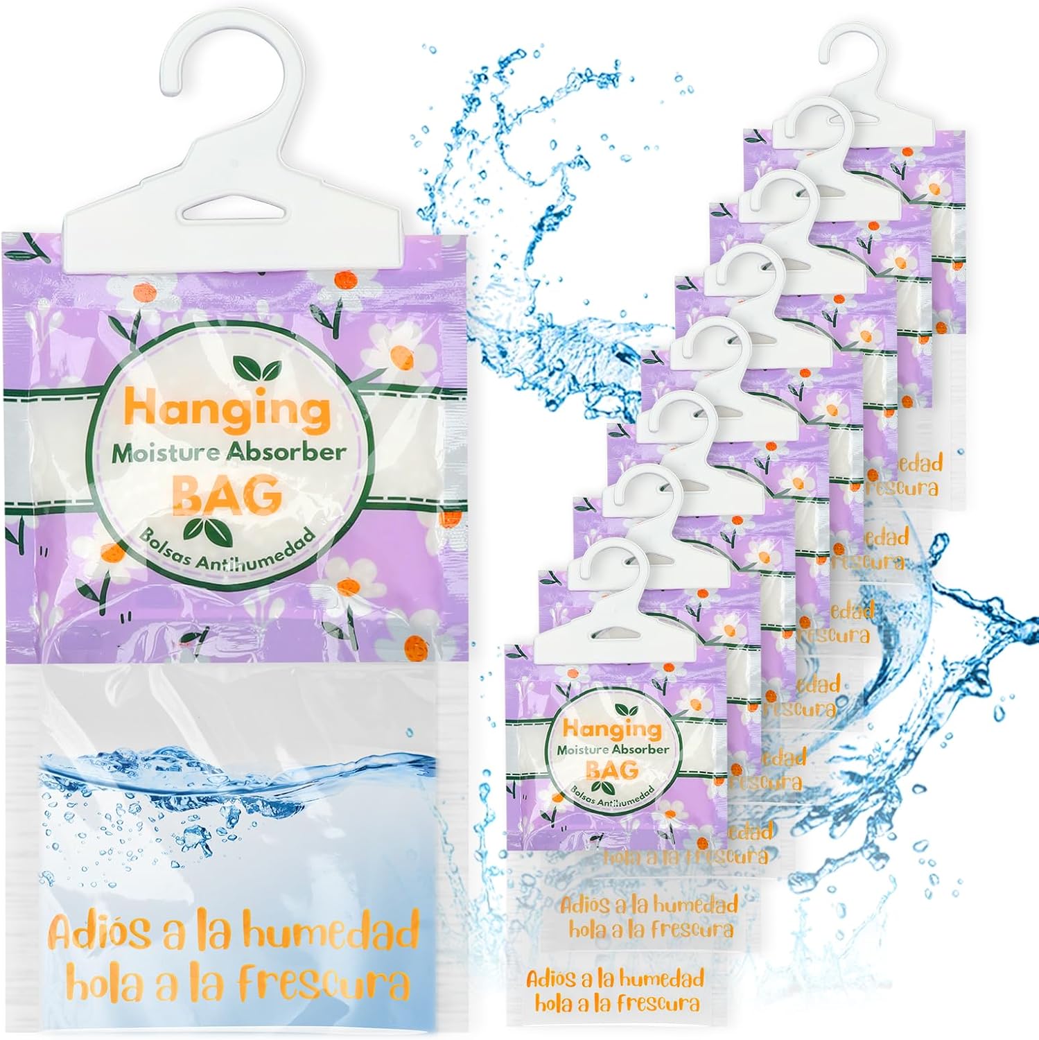 Déshumidificateur Suspendu 9 Pièces - Absorbeur D'Humidité Pour Placard, Sous-sol, Buanderie - Sachets Anti-humidité Violet - Protection Longue Durée
