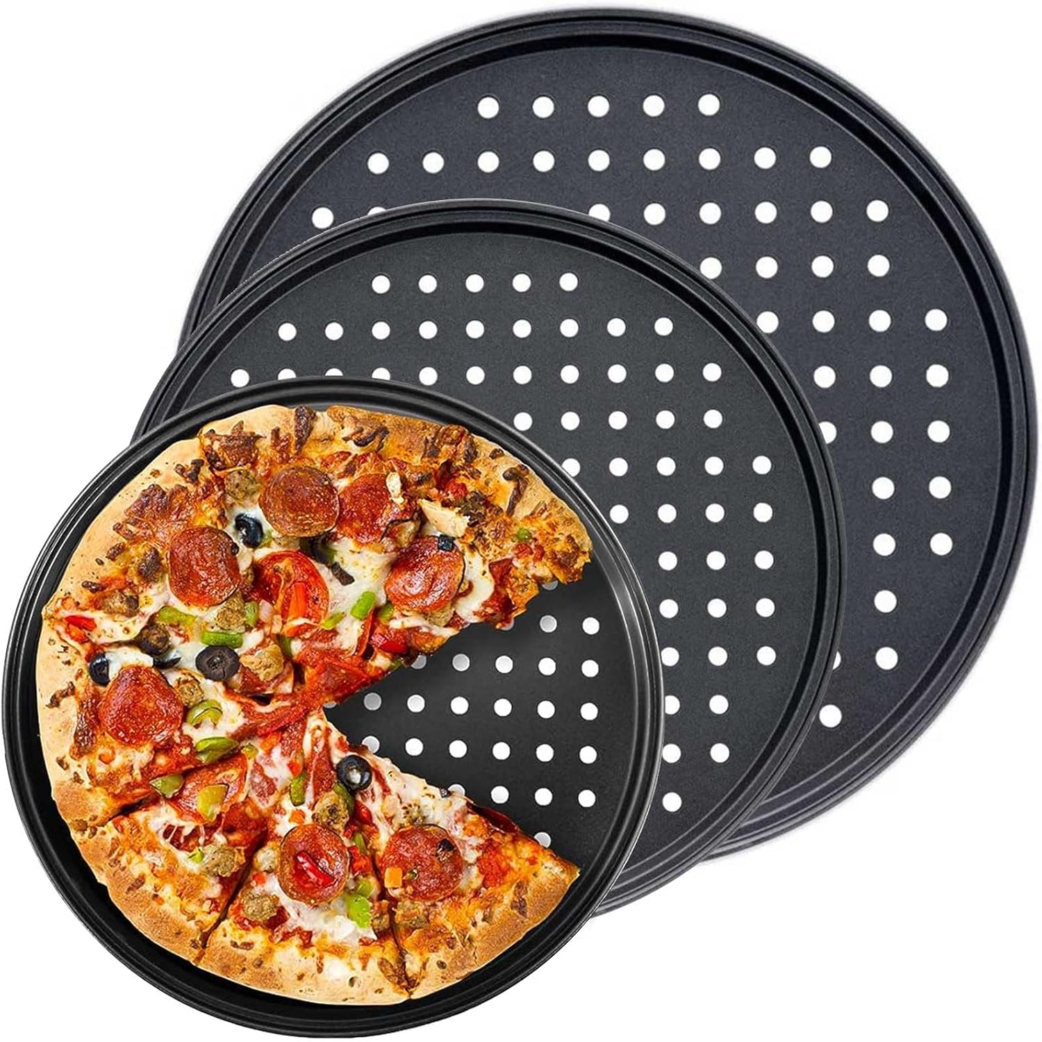 Ensemble De Plaques À Pizza, Plaques À Pizza Pour Four, Plaques À Pizza Antiadhésives, Plaques À Pizza En Acier Au Carbone Perforées, Plaques De Cuisson Pour Four, Ustensiles De Cuisine, Pour La Cuiss