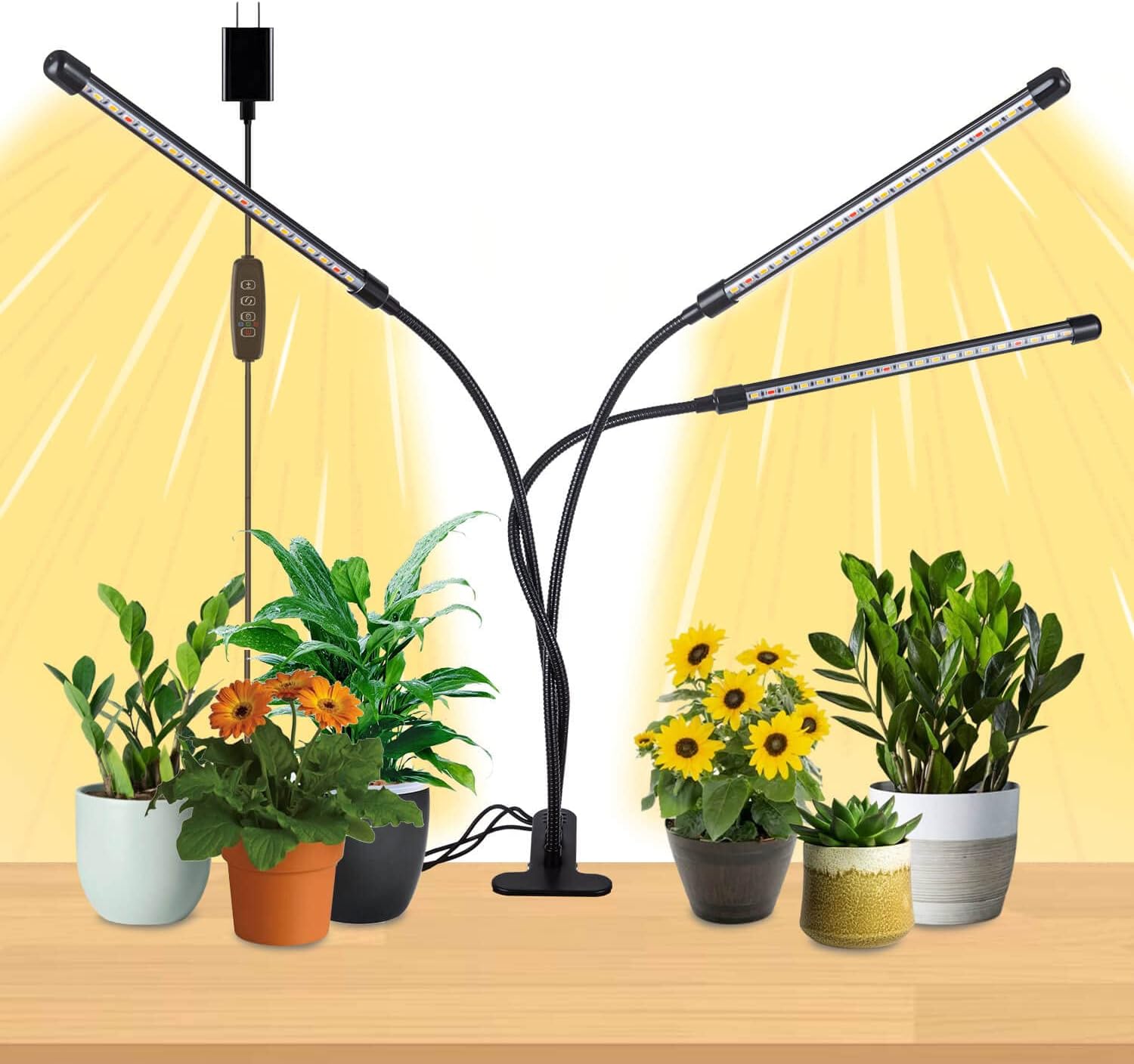 Grow Light, Lampe Horticole À 3 Têtes, Lampe Plante À Spectre Complet Avec Minuterie Marche/arrêt Automatique, [classe Énergétique G]
