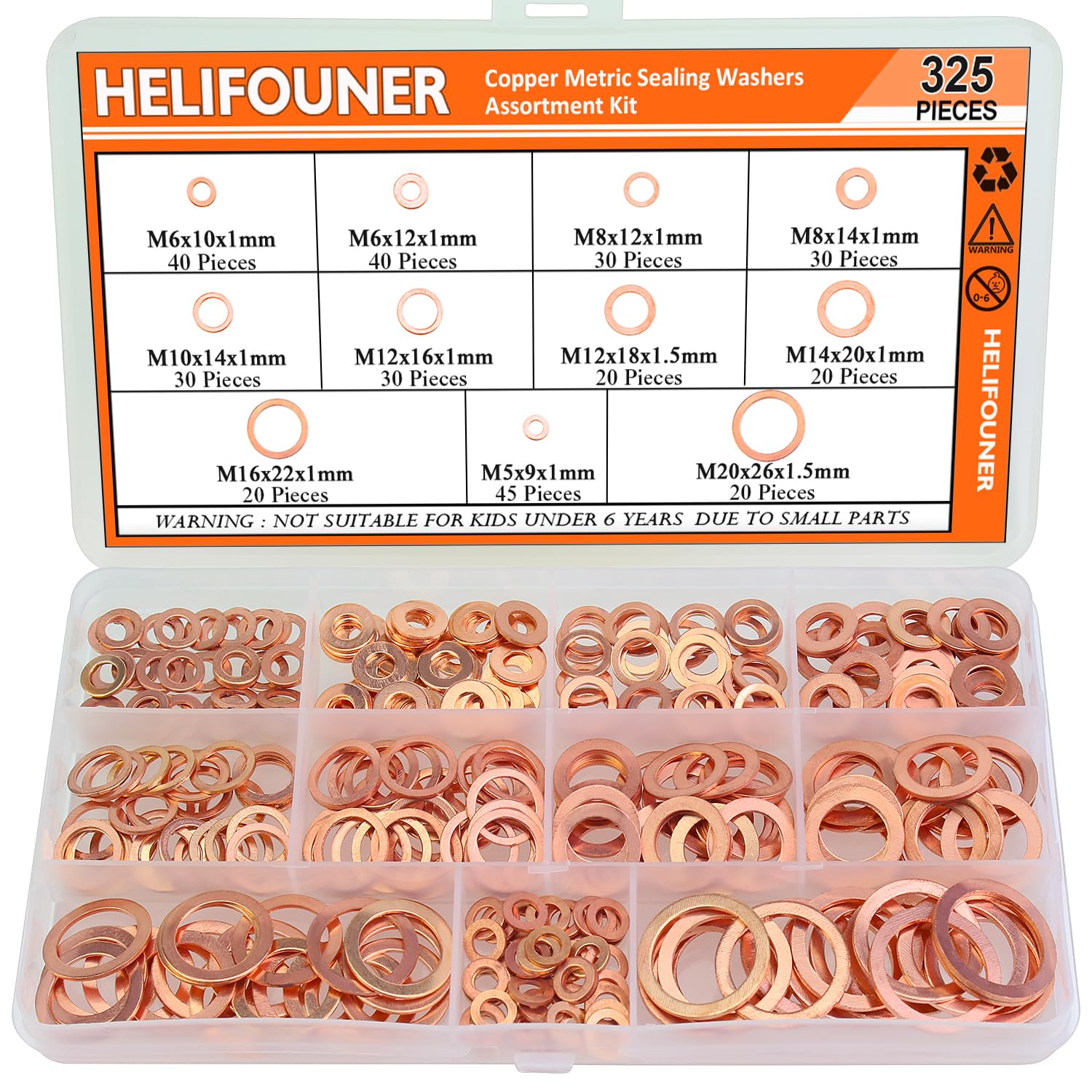325pcs Rondelles En Cuivre, 11 Tailles Rondelles Métriques En Cuivre, Kit D’assortiment De Rondelles Plates (m5 M6 M8 M10 M12 M14 M16 M20)