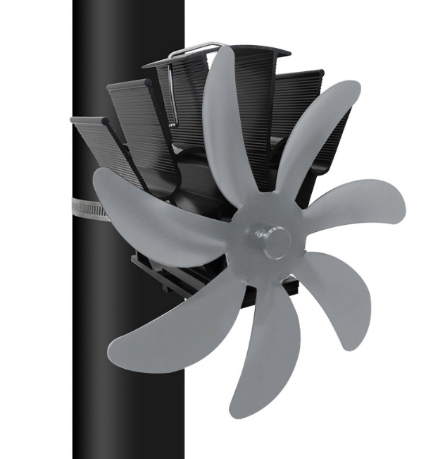 Magnétiques Ventilateur Poele À Bois, 7 Pages Alimenté À La Chaleur Ventilateur Cheminée, Sans Électricité Alimenté À Chaleur, Cycle Silencieux，gris