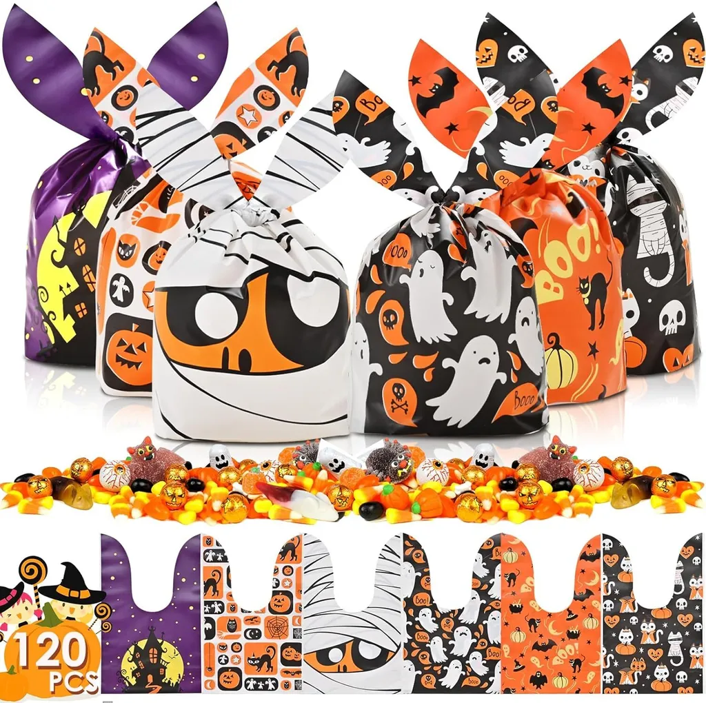 150 Sachets À Bonbons D'Halloween, Pochettes À Bonbons D'Halloween, Sacs À Bonbons D'Halloween, Sacs Cadeaux Lapins D'Halloween Pour La Chasse Aux Bonbons, Accessoires De Décoration Pour Fête D'Hallow