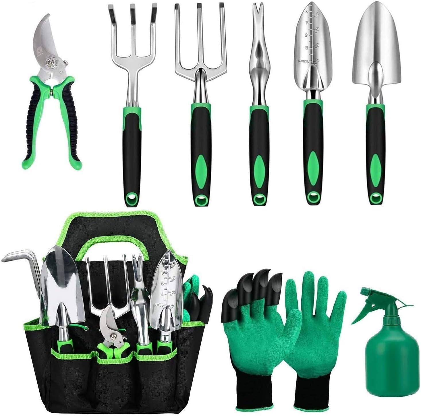 Ensemble Outils Jardin Aluminium 10 Pièces Sac Gants Débroussailleuse