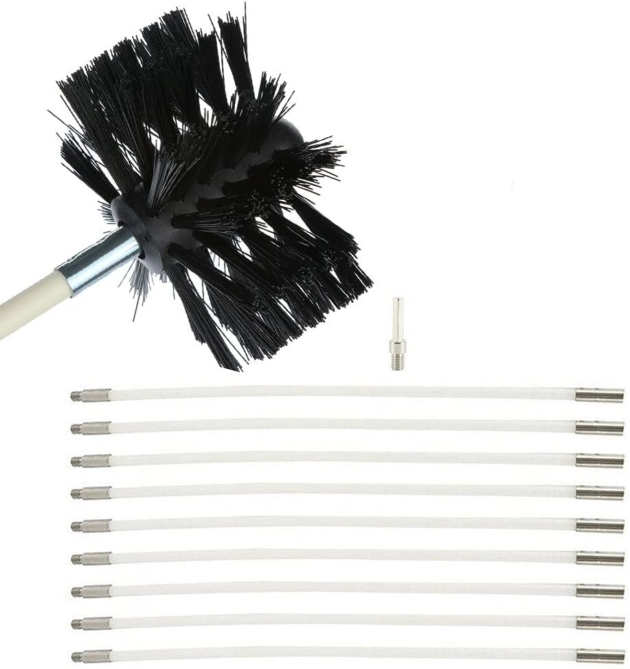 Kit De Ramonage Pour Poêle À Granulés Hérisson Ramonage, Brosse Pour Tuyau De Poêle Cheminée, Avec 9 Tiges En Nylon, 1 Tête De Brosse Et 1 Tige Hexagonale Pour Climatisation, Sèche-linge