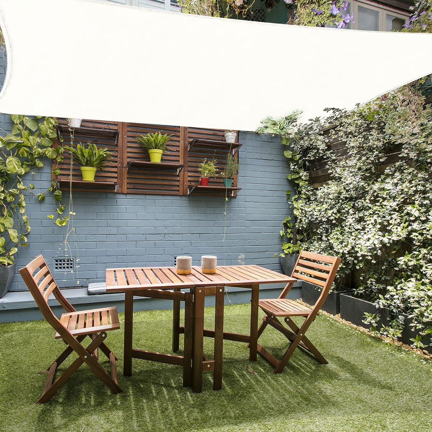 Voile D'Ombrage Rectangulaire Carré 4x4m Color Crème,toile Imperméable Une Protection Des Rayons Uv À 95%, Pour En Plein Air, Jardin & Terrasse
