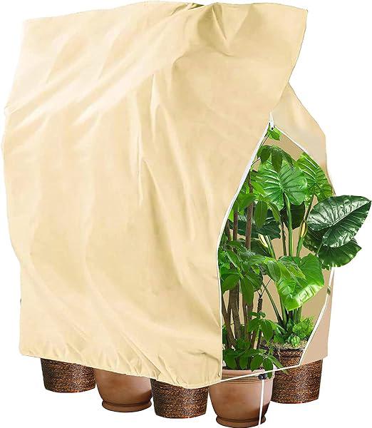Housse De Protection Hivernale Contre Le Gel Pour Plantes, Avec Fermeture Éclair Et Cordon De Serrage, Épaisse, Pour Palmiers Et Plantes De Balcon, Beige, 120 X 180 Cm