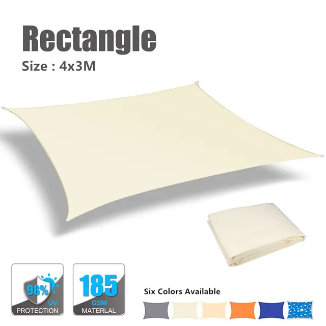 4 X 3m Imperméable Soleil Abri Pare-soleil Protection Voile D'Ombrage Auvent Camping Toile D'Ombrage Grand Pour Auvent Extérieur Jardin Patio -beige
