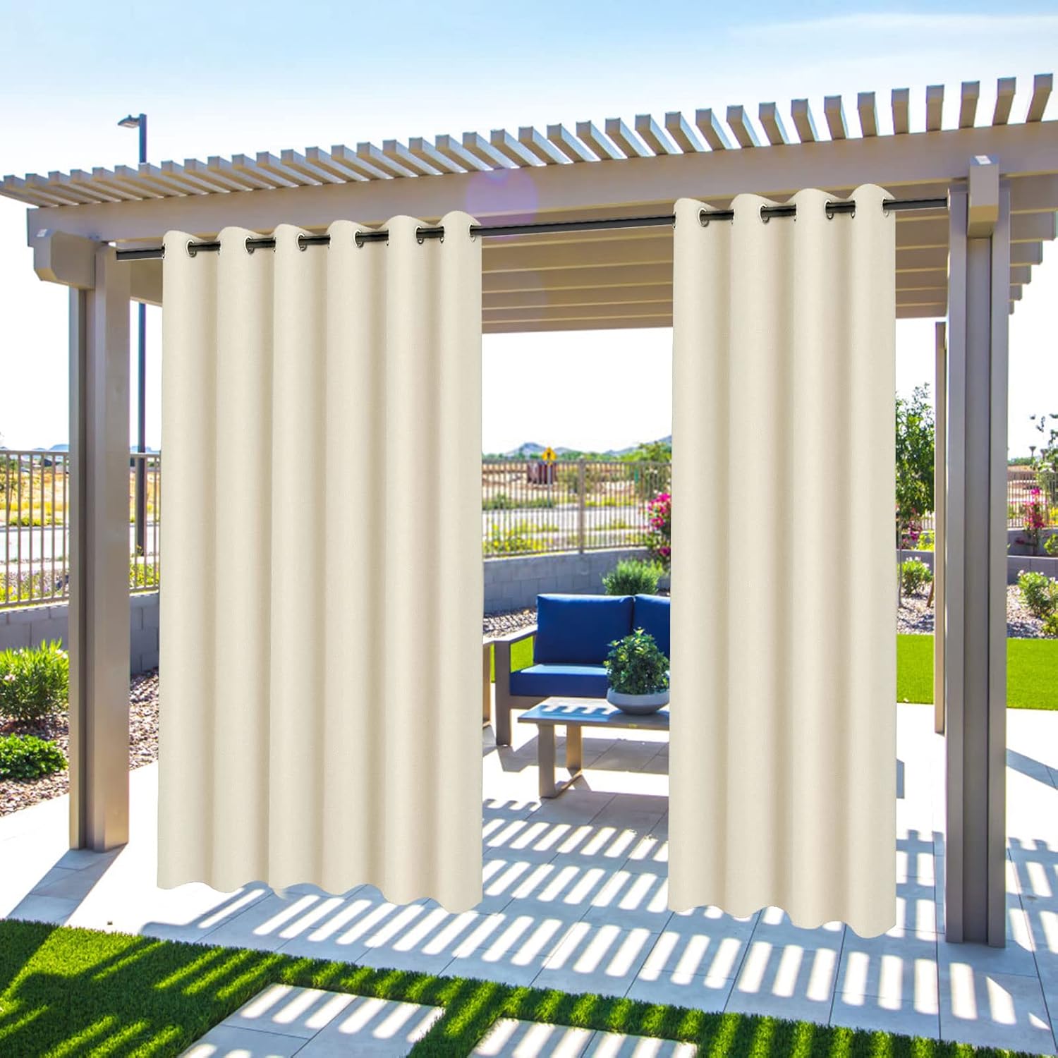 Rideaux De Pergola - Lot De 2 Rideaux D'Extérieur Occultants, Pour Décoration Intérieure Et Extérieure De Jardin, Avec Œillets, L 132 X H 274 Cm,beige