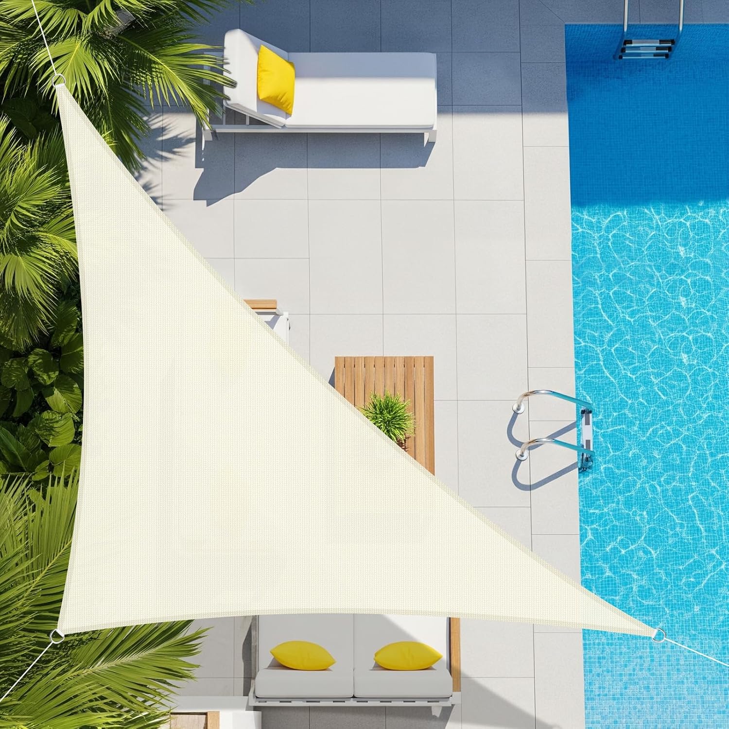 Voile D'Ombrage Triangulaire Imperméable 4x4x5.7m, Toile D'Ombrage, Protection Uv Pour Terrasse Extérieure Jardin - Beige