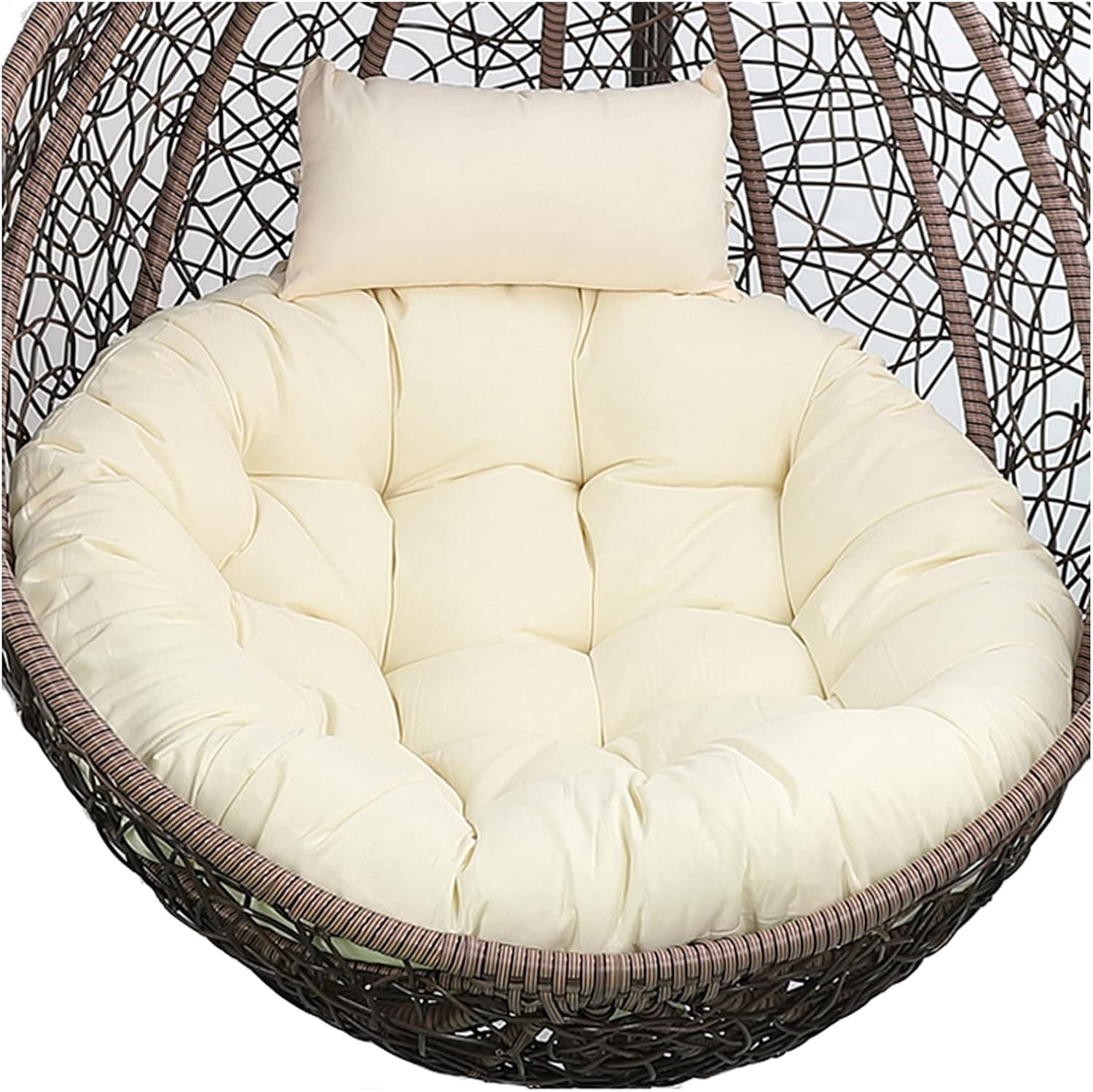 Coussin De Rechange Pour Fauteuil Suspendu Rond En Forme D'Œuf, Coussin Épais Et Large Pour Fauteuil Suspendu Hamac, Coussin Papasan Lavable, Coussin Pour Fauteuil En Rotin, Beige, Diamètre 120 Cm