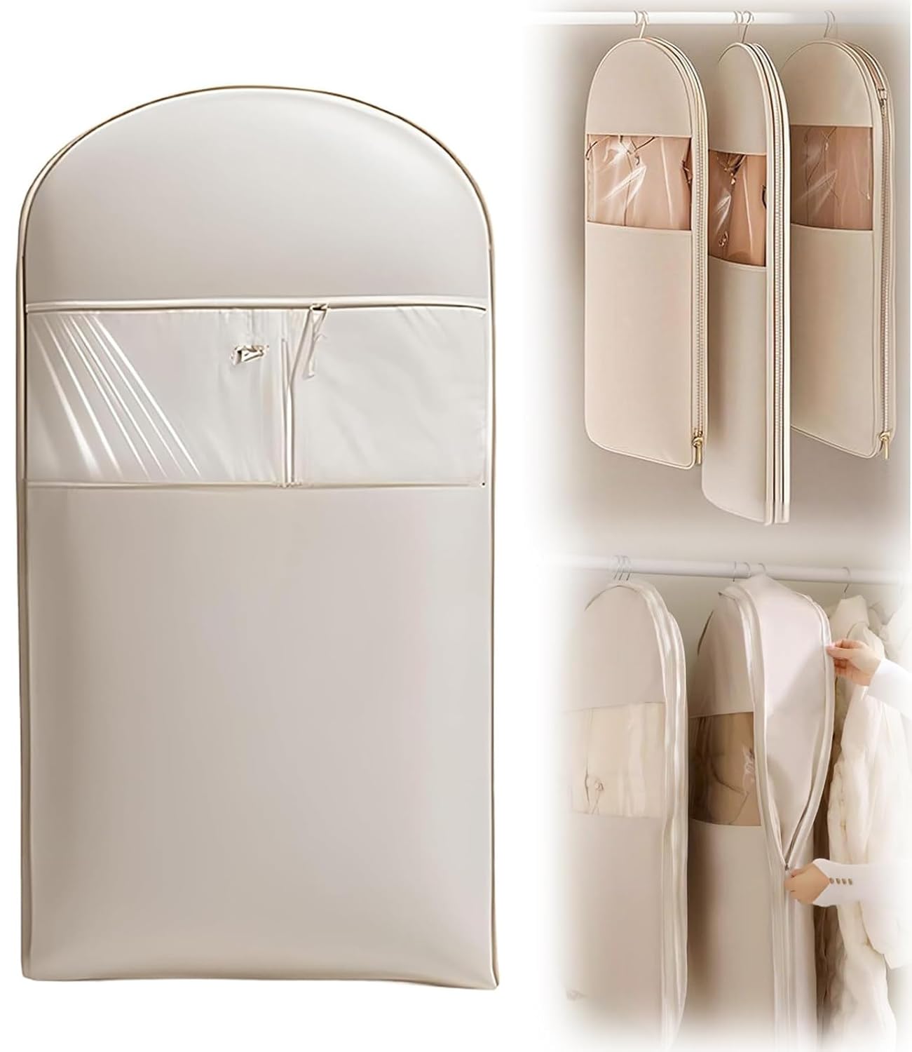Sacs De Rangement Sous Vide Suspendus Pour Vêtements, Housse Sous Vide Pour Costumes, Manteaux, Vestes, Organisateur De Placard Sacs À Suspendre (beige, M+l+xl)