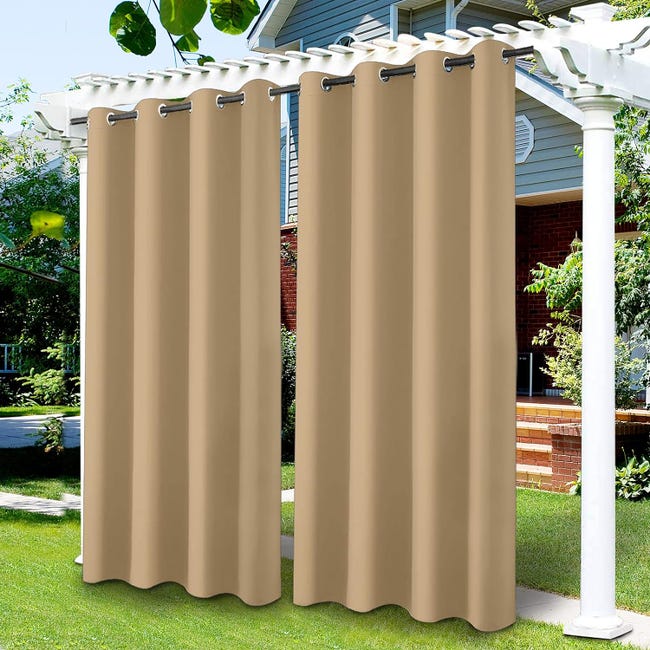 Extérieurs Jardin Patio Rideaux Occultants Coupe-vent Protection Uv Et Anti-moisissure, Isolants, Largeur 132 Cm X Hauteur 213 Cm, 2 Panneaux, Beige