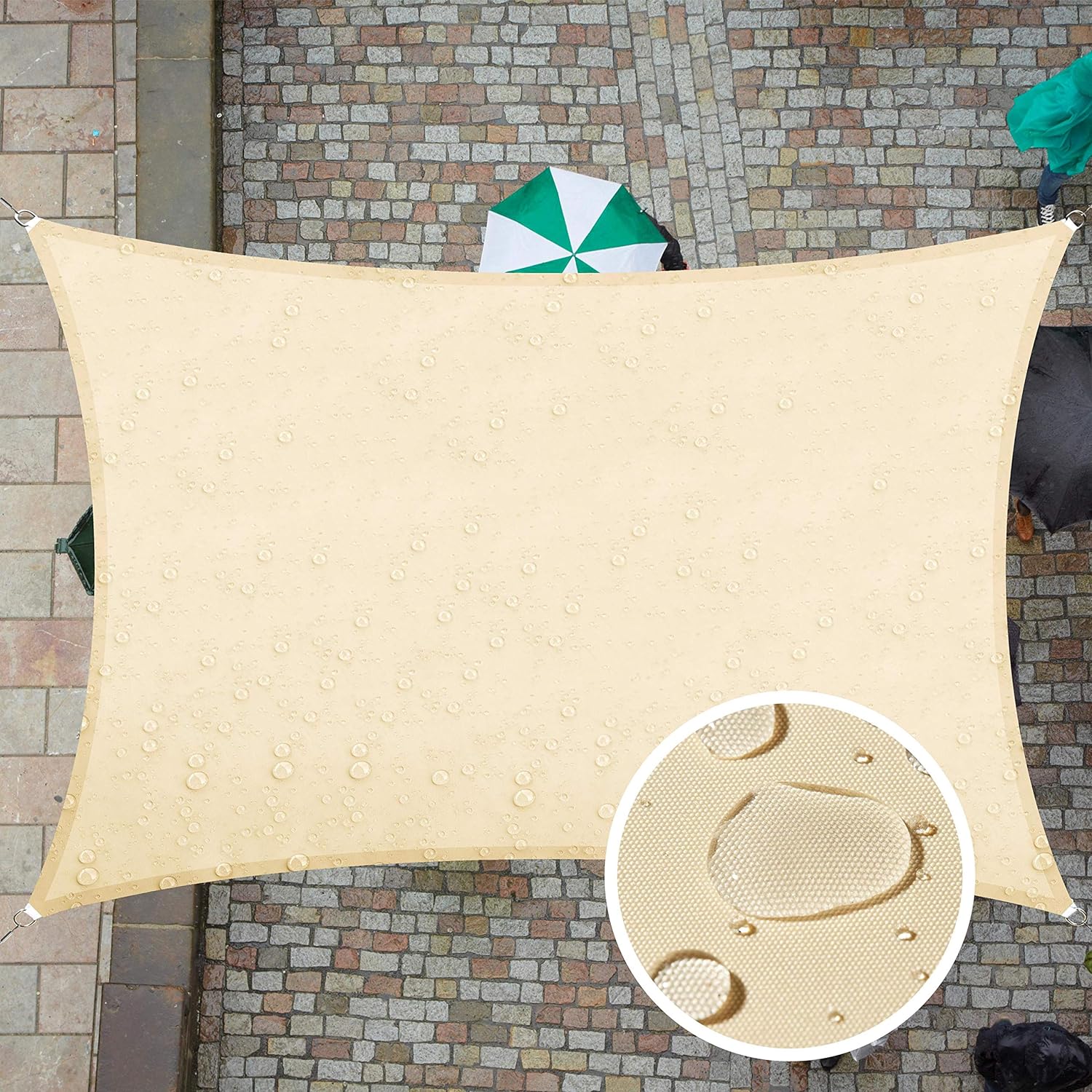 Voile D'Ombrage Rectangulaire 2 X 2,5 M, Imperméable Et Anti-uv, Pour Patio, Jardin, Terrasse, Balcon, Extérieur, Beige