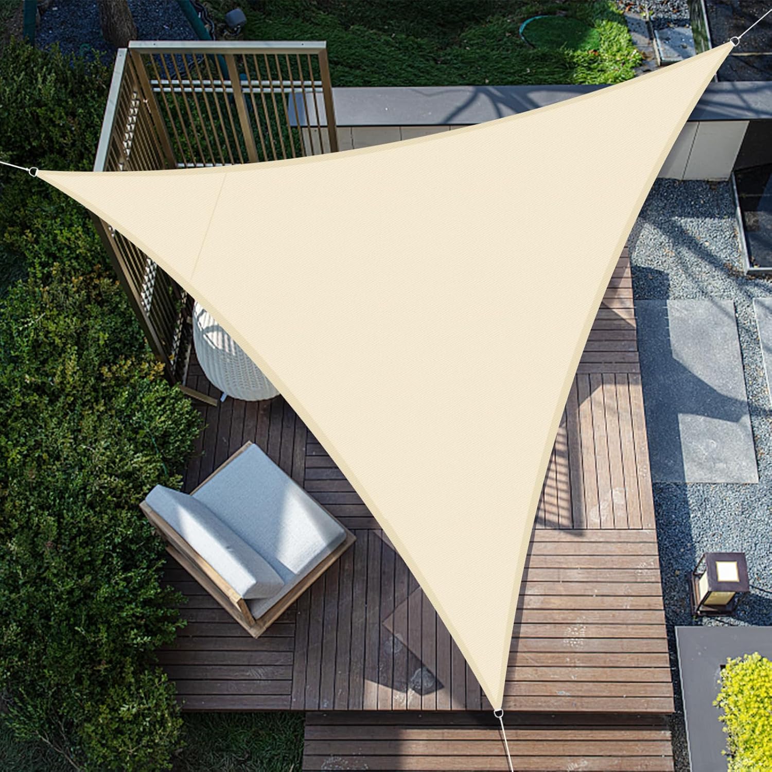 Voile D'Ombrage Triangulaire 3x3x3m Imperméable Toile Ombrage Uv Protection Pour Patio Jardin, Terrasse,extérieur, Balcon, Beige