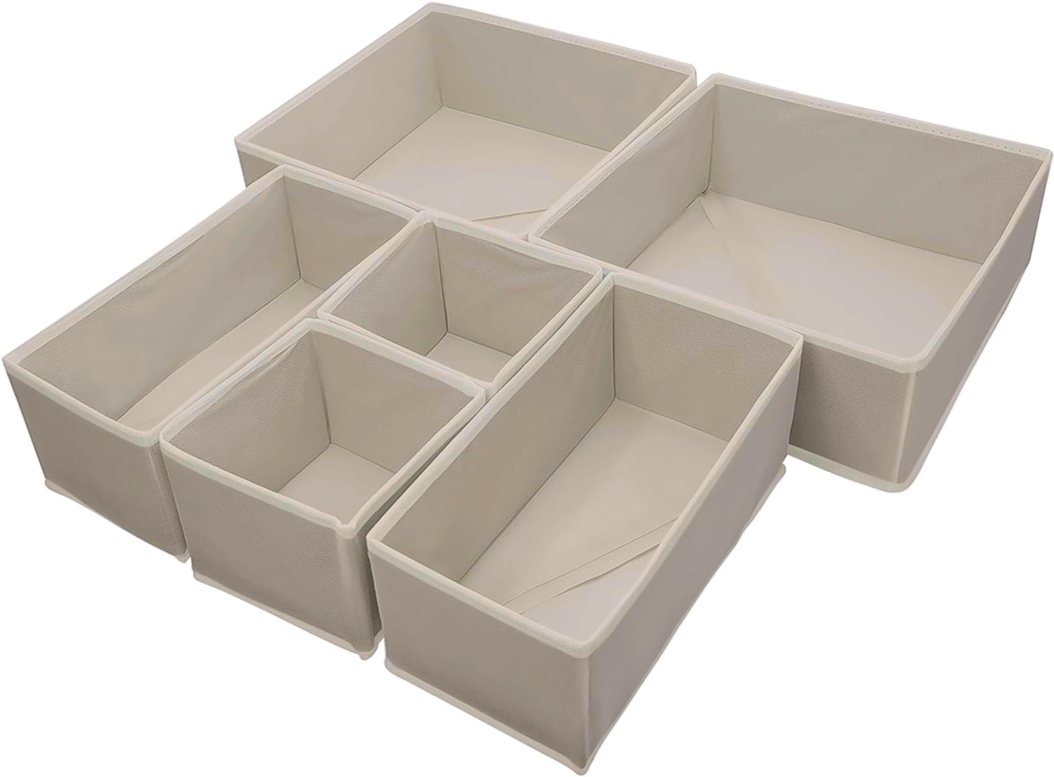 Organisateur De Tiroirs 6 Pièces,séparateur Pliable En Tissu Pour Rangement Sous-vêtements,chaussettes,chemises Et Lingerie (beige)