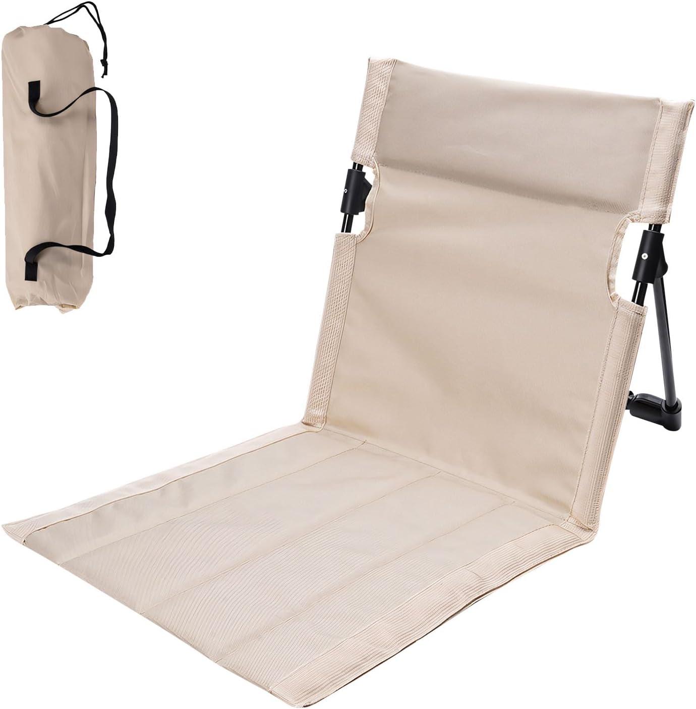 Tapis De Plage Pliable Avec Dossier Réglable, Chaise Longue Pliable, Léger Avec Sangle De Transport Et Sac, Chaise Longue De Plage Pliable, Beige