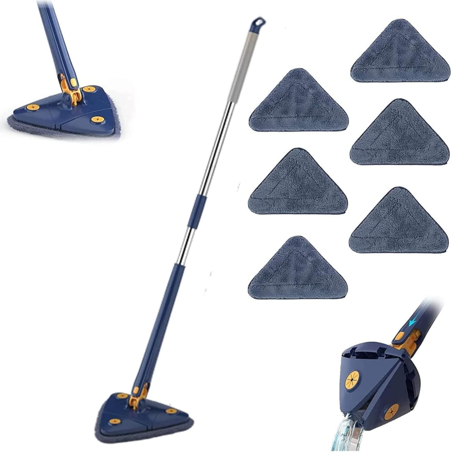 Balai À Poussière Et Lave Sol Balai De Nettoyage Rotatif Réglable À 360° & Avec 5 Chiffons, En Microfibre Avec Fonction Compression Automatique L'Eau Pour Plafond Et Sol, Bleu